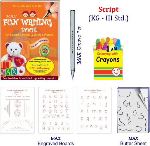 Handwriting books from the MAX Fun-Writing Script Kit for Kids